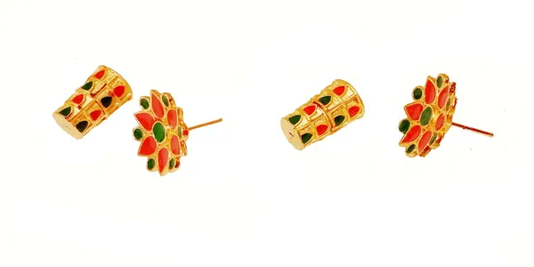 Assamese_Traditional_Copper_Gold_Plated_Red_Green_Colour_Thuriya_Stud_Earring_For_Girls_&_Women